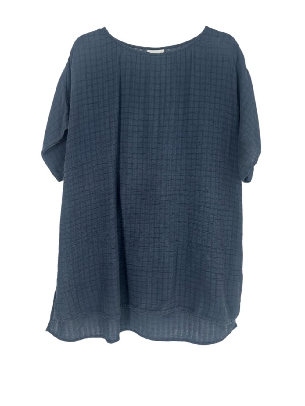 J Jill Tunic Large Blue Cotton Gauze Dolman Sleeve Grid Texture Minimalist Top